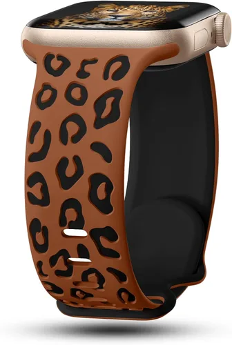 CreateGreat Correas de leopardo grabadas compatibles con Apple Watch Band de 1.575 in 1.614 in 1.496 in 1.654 in 1.732 in 1.772 in 1.811 in 1.929 in