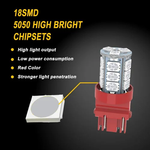 Miniatura 4 de 3157 - Bombilla LED para automóvil súper brillante 18-SMD 5050 chips, 3056 3156 3156A 3057 4057 3157 4157 T25 bombillas LED para luces de freno