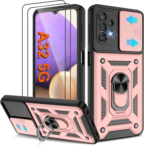 Miniatura 91 de ATUMP Funda para T-Mobile Revvl V Plus 5G con protector de pantalla HD con cubierta de cámara deslizante, soporte de anillo de rotación de 360° Negro