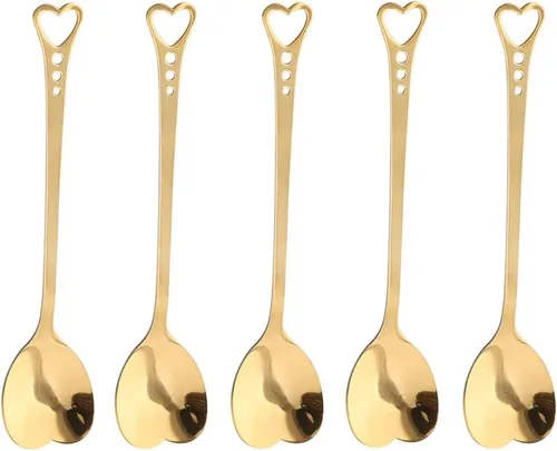 Miniatura 3 de Juego de 10 cucharas de postre de acero inoxidable en forma de corazón para el hogar, restaurante, cafetería y bar, diseño elegante, uso