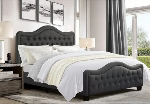 Miniatura 13 de Rosevera Turin Linen - Cama tapizada con paneles con cabecero ajustable con botones para dormitorio, tamaño Queen, carbono