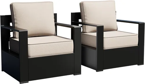 Muebles de Patio al Aire Libre de Aluminio, Sillas de Metal para Todo Clima con Cojines de 6 Pulgadas de Grosor, Asiento Profundo para Jardín, Beige