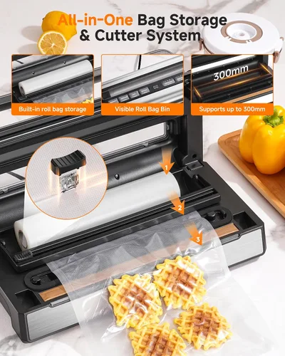 Miniatura 4 de Sellador al vacío automático de 95 KPa, sellador de alimentos 9 en 1 para alimentos secos/húmedos/líquidos, doble sellado térmico y bomba, incluye