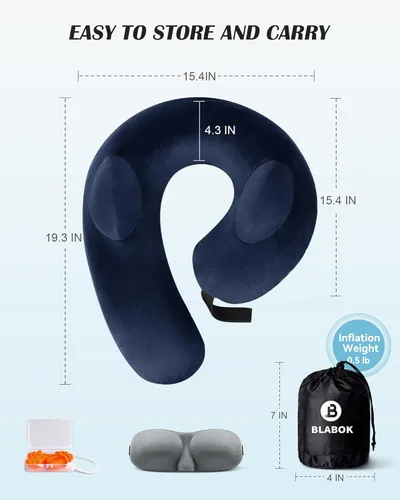 Miniatura 6 de Almohada Inflable para Cuello de Viaje, Almohada de Viaje con Soporte para Cabeza y Cuello, Almohada de Cuello para Viaje en Avión, Tren, Coche, Azul
