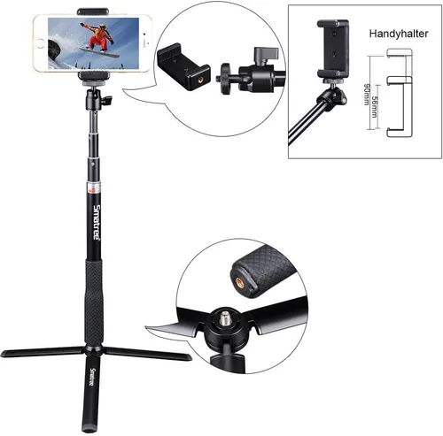 Miniatura 4 de Smatree Palo telescópico para selfie con trípode compatible con Insta360 X5, para GoPro Hero 13/12/11/10/9/8/7/6/5, para OSMO 5 Pro/4/3/Ricoh Theta