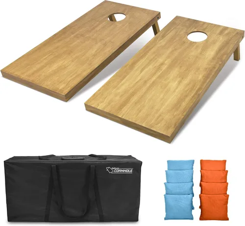Miniatura 10 de GoSports 4 ft x 2 ft Regulation Size Wooden Cornhole Boards Set with Light Brown Finish - Includes Carrying Case and Bean Bags Negro- gris
