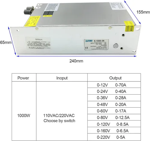 Miniatura 6 de Voltaje de salida ajustable de 1000 W y fuente de alimentación de conmutación de corriente CC Convertidor CV AC 110V-220V a DC 0-24V 40A