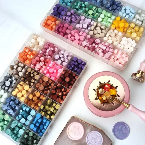 Miniatura 2 de 1200 cuentas de sellado de cera de colores surtidos a granel, cuentas de cera de sellado multicolor para sellos de sellos, kit de pellets de sellado