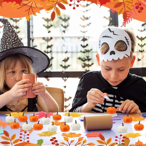 Miniatura 5 de Thyle 400 piezas de decoración de otoño a granel, 200 mini calabazas falsas y 200 piezas de hojas de otoño, juego de calabaza artificial