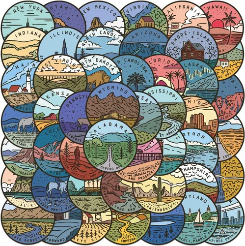 Miniatura 10 de Calcomanías de mapa de Estados Unidos, 50 unidades, Funimost Travel USA, calcomanías de vinilo impermeables para botellas de agua, laptop