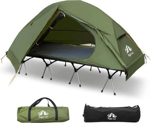 Night Cat Tienda de campaña para cuna – Impermeable para 1 persona fuera del suelo Combo cama para adultos portátil fácil instalación tienda de