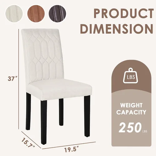Miniatura 2 de VECELO Juego de 2 sillas de comedor tapizadas Parsons con asiento cómodo, patas de madera maciza con almohadillas de goma, para sala de estar