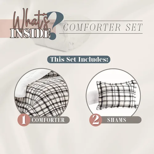Miniatura 3 de Elegant Comfort Edredón Sherpa suave y afelpado, colección Lilith a cuadros, juego de cama de 3 piezas, reversible de microgamuza alternativa al