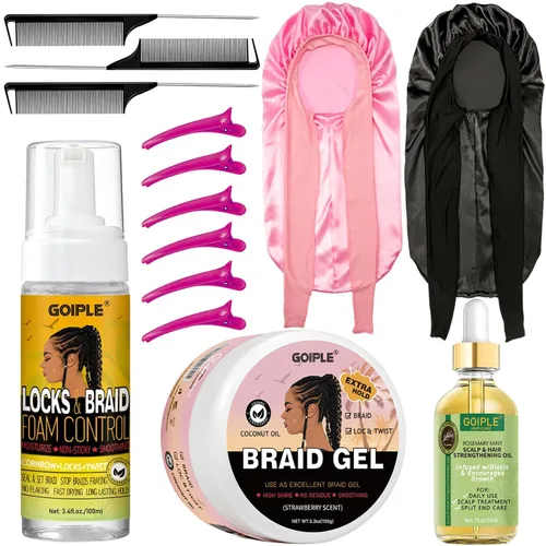 Miniatura 8 de Gel de Trenzado de Agarre Fuerte Extra Fuerte y Domador de Bordes - Domina el Encrespamiento, Mousse Suavizante para Twists, Locs, Trenzas, Cornrows