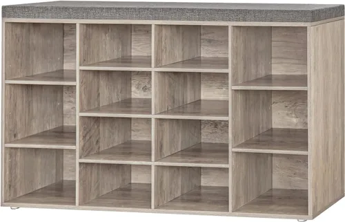 Miniatura 17 de DINZI LVJ Banco de almacenamiento de zapatos con cojín, estante de cubículos con 12 cubículos, estantes ajustables, banco organizador multifuncional