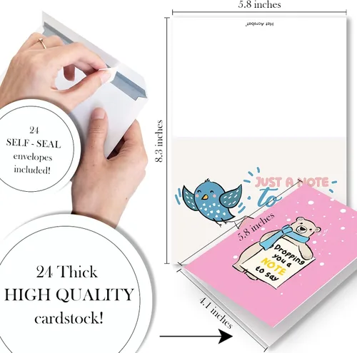 Miniatura 4 de Thinking of You Tarjetas con sobres, 24 tarjetas de felicitación de género neutro con 24 diseños únicos, desplegadas de 8.3 x 5.8 pulgadas, plegadas