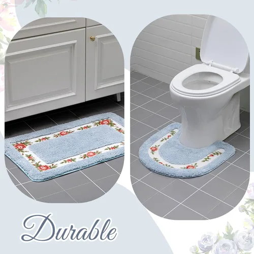 Miniatura 7 de Timgle Juego de 4 alfombras de baño con diseño de coqueta de rosas y flores, antideslizantes, absorbentes, lavables, tapete de baño floral