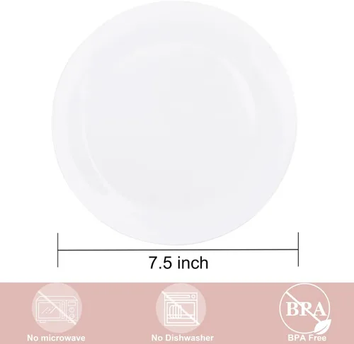 Miniatura 7 de Hioasis 100 platos de plástico blanco para fiestas, platos llanos desechables de 7.5 pulgadas, resistentes, elegantes y elegantes para bodas y bodas