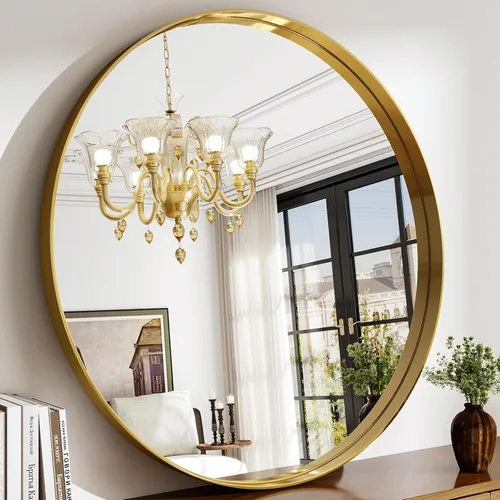 Miniatura 17 de Espejo redondo de baño de 24 pulgadas, espejo circular montado en la pared con marco de metal, espejo moderno adecuado para baño, tocador, entrada