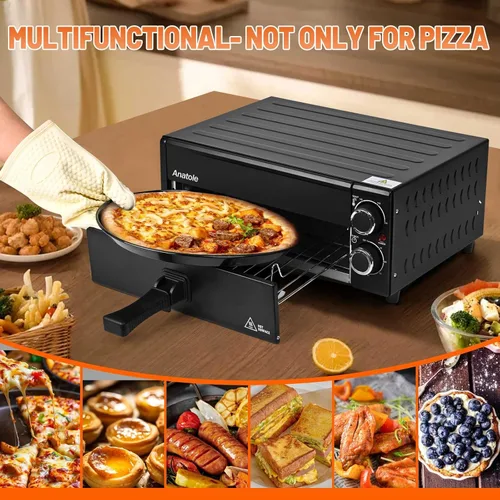 Miniatura 7 de Anatole Horno de pizza eléctrico de 12" y 1800W para interiores, en encimera, para hacer pizza, con tiempo y temperatura ajustables