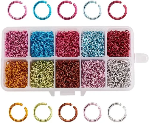 Miniatura 6 de KISSITTY 5050 anillos de aluminio de 0.236 pulgadas para manualidades, 10 colores, anillos abiertos, anillos de salto abiertos de 20 conectores