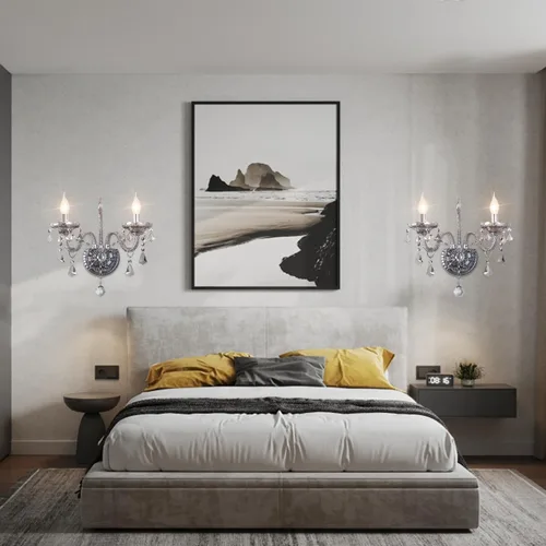 Miniatura 3 de Apliques de Pared de Cristal Luces de Pared Elegantes Lámpara de Pared de Cristal Gris Retro Juego de 2 Candelabro de Estilo Europeo Adecuado