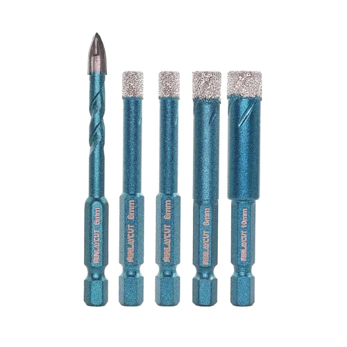 Juego de brocas para azulejos de porcelana, 6, 6, 8, 0.394 in+0.236 in, vástago hexagonal de ajuste rápido para azulejos de cerámica, mármol y