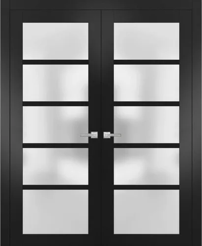 Miniatura 11 de SARTODOORS Puertas dobles francesas macizas de vidrio esmerilado de 36 x 80 pulgadas Quadro 4002 ceniza de chocolate Marcos de panel sólido