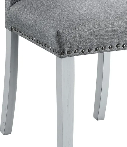 Miniatura 9 de Acme Lanton - Silla auxiliar en tela de lino gris y blanco antiguo