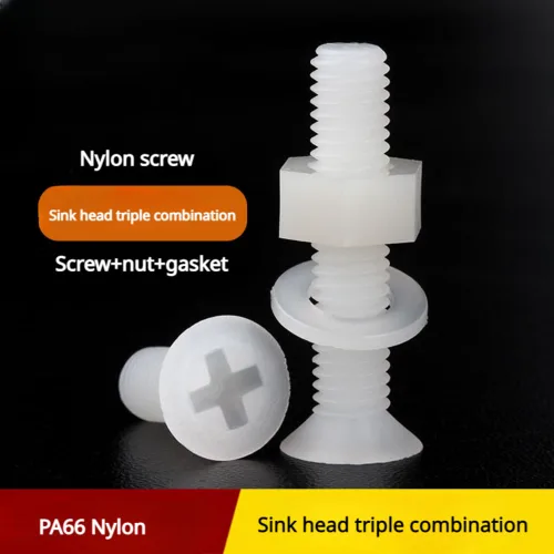 Miniatura 3 de Tornillo mecánico plástico de cabeza plana de nylon cabeza cruzada M6x30mm 20sets negro tuerca de tornillo de plástico y arandela