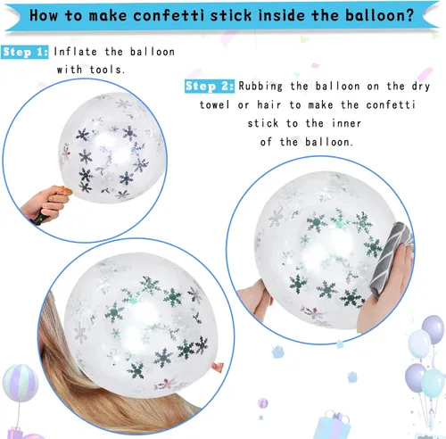Miniatura 6 de Paready Globos de Frozen, 60 Piezas Globos de 12 Pulgadas Morado Azul Blancos y de Confeti de Nieve de Látex para Niñas Suministros de Fiesta Morado