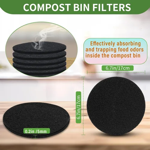 Miniatura 3 de Repuesto de filtro de carbón para compost de cocina de 6.7 pulgadas, paquete de 12 filtros de carbón de repuesto de cubo de abono de 6.7 pulgadas