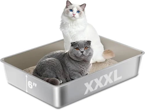Miniatura 18 de Caja de arena de acero inoxidable con tapa, caja de arena de metal XL, cajas de arena para gatos antifugas de orina, extra grande para gatos