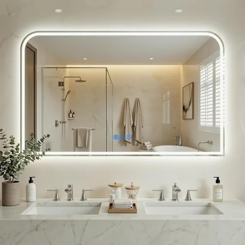 Miniatura 22 de Antok Espejo LED de baño, espejo LED con luces para baño, espejos de tocador iluminados para pared, antivaho, regulable, vidrio templado, función