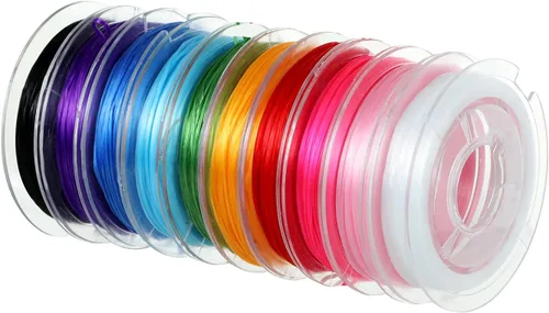 Miniatura 2 de 12 rollos de cuerda elástica plana de 0.028 in, cuerda elástica para pulseras, collares, cuentas de arcilla, cuentas de pony (10 colores)