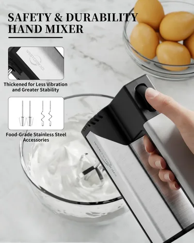 Miniatura 5 de Batidora de mano eléctrica de mano, mezclador eléctrico de 5 velocidades de 200 W con 4 accesorios de acero inoxidable, batidora de mano portátil