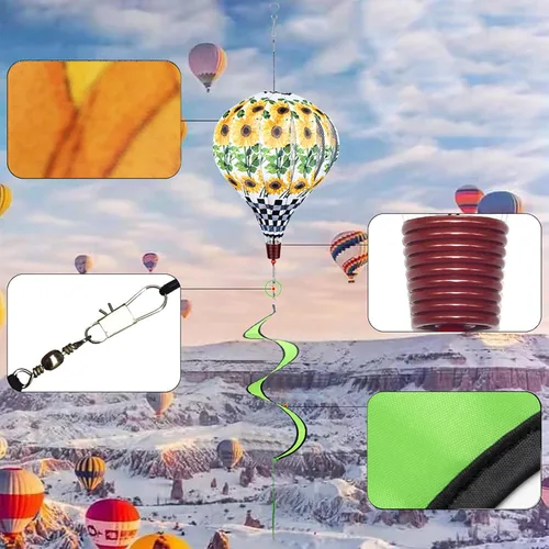 Miniatura 5 de Girasol gigante globo aerostático para jardín, molinetes grandes, molinillos de viento Whirligigs juguetes para niños, decoración de patio, Amarillo
