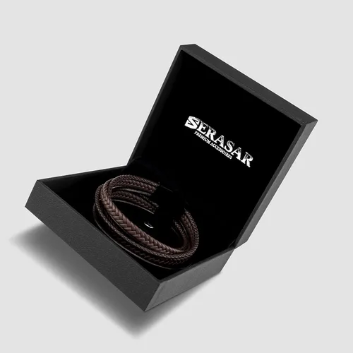 Miniatura 3 de SERASAR Premium Leather Wrap Bracelet Wrap for Men in Black & Brown Different Lengths Stainless Steel Clasp Includes Jewelry Box Great Gift for