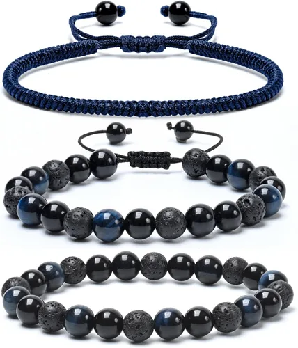 Miniatura 25 de SAMXY Triple Protection Bracelet, 8mm Healing Crystal Bead Bracelet, 3pcs Blue Red Tiger's Eye Obsidian Hematite Bracelet Women Men