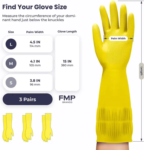 Miniatura 7 de FMP Brands 3/6/12/60 pares de guantes de goma extra largos de 15 pulgadas para lavar platos, antideslizantes para limpieza, cocina, baño, jardinería