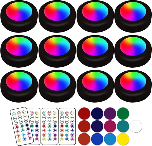 Luces LED de disco de 13 colores con control remoto | Iluminación inalámbrica con batería adhesiva debajo del gabinete | Luces regulables que