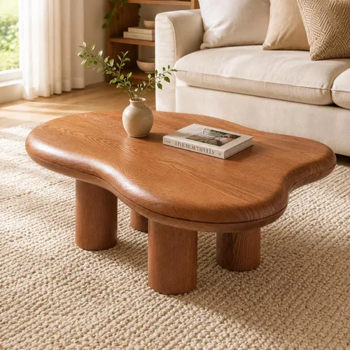 Mesa de centro Mid-Century Modern Cloud con mesa espaciosa, mesa central irregular de 35.43 pulgadas de ancho con 4 patas sólidas, mesa de té