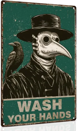 ALKB Decoración Gótica del Doctor de la Peste para el Baño 8x12" – "LAVATE LAS MANOS" – Decoración de Terror Gótico, Recordatorio de Lavado de Manos