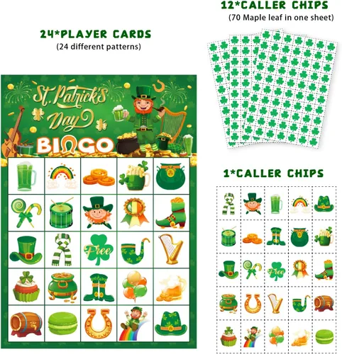 Miniatura 3 de JGCWorker Juego de Bingo del Día de San Patricio - Divertidos Suministros de Fiesta para Niños y Adultos, 24 Jugadores, Tarjetas de Manualidades