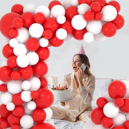 Miniatura 5 de Kit de arco de guirnalda de globos rojos y blancos, 122 globos blancos y rojos, globos de fiesta rojos y blancos para mujeres, cumpleaños, boda