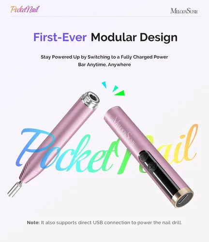 Miniatura 2 de MelodySusie PocketNail - Taladro de uñas modular inalámbrico en forma de bolígrafo, PC100GR 20000 RPM, lima eléctrica recargable para manicura