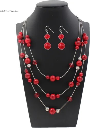 Miniatura 2 de Aenu Collares de cuentas hechas a mano de 3 capas de 18 a 23 pulgadas, delicadas cadenas de ilusión, juego de collares y aretes bohemios multicolor