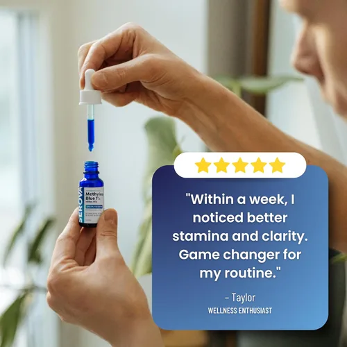 Miniatura 6 de Serova Wellness Methylene Blue 1% grado USP – Suplemento de apoyo para concentración, energía y claridad mental – Soporte antioxidante – Fabricado