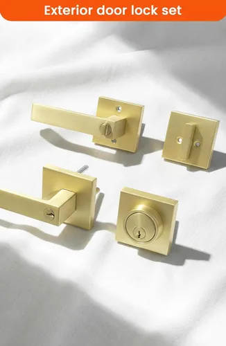 Miniatura 5 de Juego de cerradura de puerta exterior de Haidms en oro, juego de manija de puerta delantera y cerrojo, juegos de cerradura de puerta de entrada