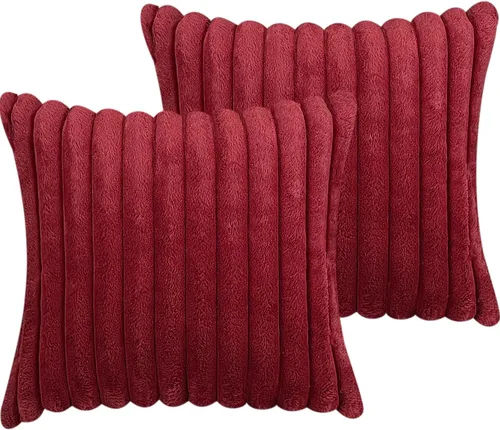 Miniatura 12 de Juego de 2 fundas de almohada de 18 x 18 pulgadas, fundas decorativas de piel sintética para cama, funda de almohada suave y esponjosa con respaldo